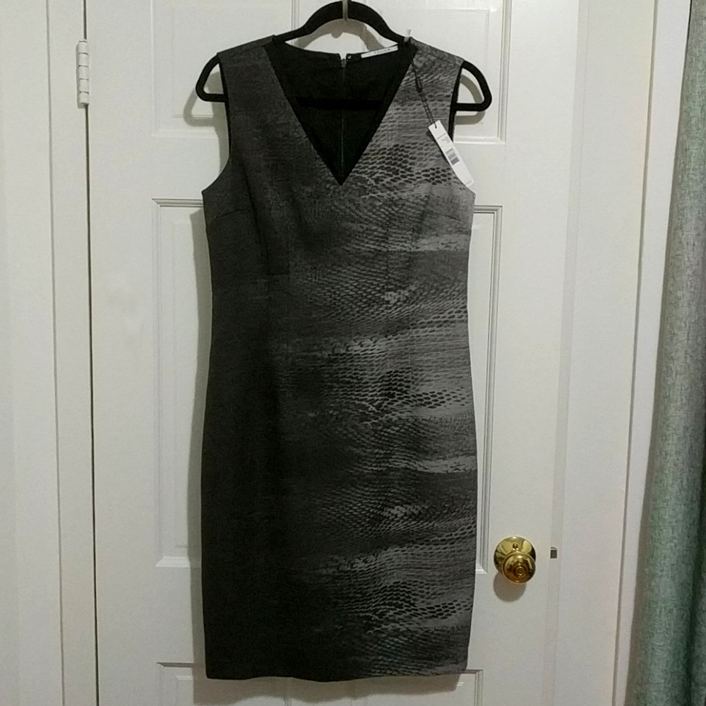T Tahari Gray Black Ombre Reptile Print Sheath Dress